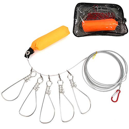 HERCHR Fishing Stringer, Stainless Steel Fish Stringer Lock Cable Accessory with 5 Locking Movable Buckle Snaps for Sea Ice Kayak Fishing