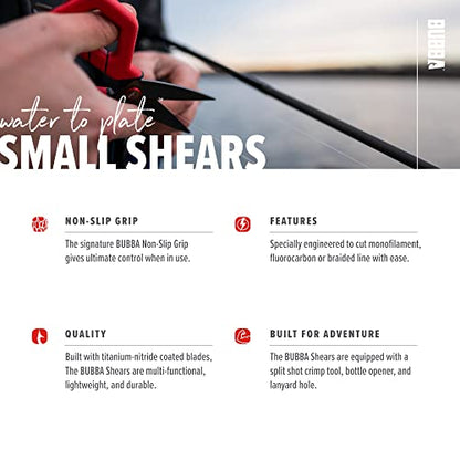 BUBBA Small Shears Fishing Tool With Micro-Serrated Blades & Split Shot Crimp Tool - Bottle Opener & Lanyard Hole - size: Small