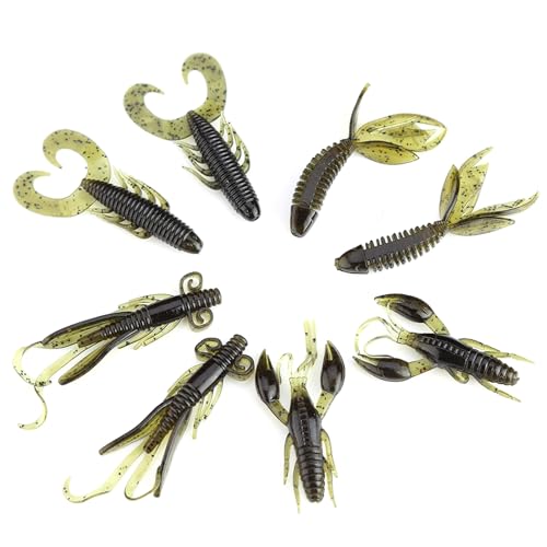 Soft Silicone Crawfish Lures Kit, 25Pcs Saltwater Fishing Lures Shrimp Baits Set for Bass Fishing, Fishings Bait for Freshwater Saltwater Gifts - color: Dark Green