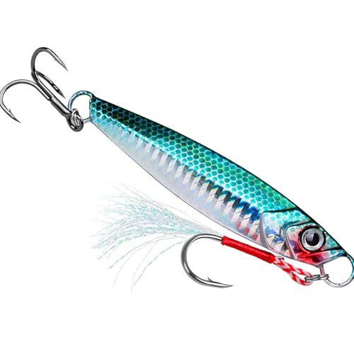 Treble Hook Fast Sinking Jigging Baits Jigs Lure 13g/30g/60g Hard Metal Jigging Spoon Lures Saltwater Fishing Lure - color: ColorA 60G