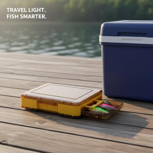 Double-Sided Fishing Lure Box, Slim PU Leather Tackle Organizer for Kayak & Travel, 13 x 3.3 x 1.6 Inches - color: Yellow