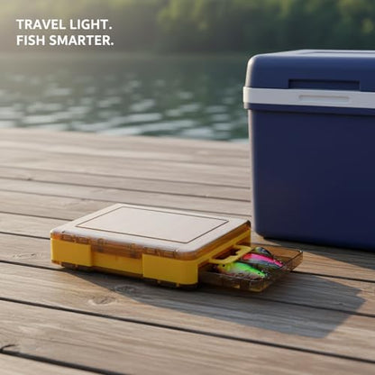 Double-Sided Fishing Lure Box, Slim PU Leather Tackle Organizer for Kayak & Travel, 13 x 3.3 x 1.6 Inches - color: Yellow