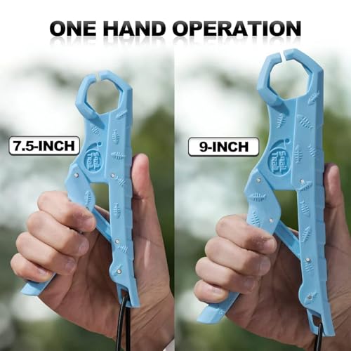 SNAIL TRAIL 7.5'' Floating Fish Gripper, Fishing Grabber | Catfish Mouth Pliers, Caught Bass Holder, Fish Scale Hook Clamp, Saltwater Lip Grip Tool with Lanyard, Gifts for Men - color: Blue