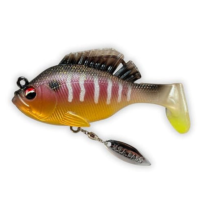 USA Bass Tackle - Hand Poured Underspin Gill - Weedless Gilly Paddletail Sleeper Swimbait with Bass-Tech Soft Plastic & Owner Mega Jig Hook Largemouth Smallmouth Spotted Bass - color: Standard Gill, size: 3/8