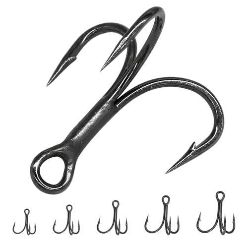 Treble Fishing Hooks 3X Strong 50PCS Triple Hooks Sharp Barbed Round Bend for Freshwater Saltwater Lures Fish - color: Black, size: 8# 50pcs