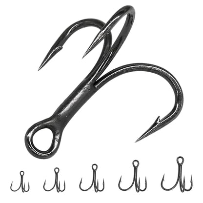 Treble Fishing Hooks 3X Strong 50PCS Triple Hooks Sharp Barbed Round Bend for Freshwater Saltwater Lures Fish - color: Black, size: 8# 50pcs