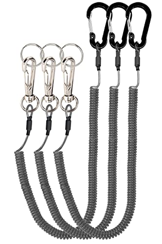 Lix&Rix Retractable Safety Coiled Lanyard with Aluminium Alloy Carabiner Clip, Black/Blue/Green/Red/Silver/Yellow - color: Black Long, Rotatable