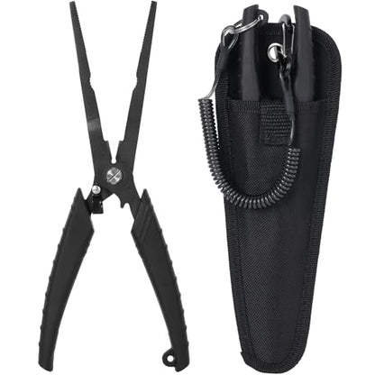 Golden J Teflon Fishing Pliers, Multi-Function Hook Remover-Long Nose Pliers, PE/Braided Line Cutter, Saltwater Resistant Fishing Gear, For Deep-Sea, Ice & Surf Fishing - Ideal for Anglers