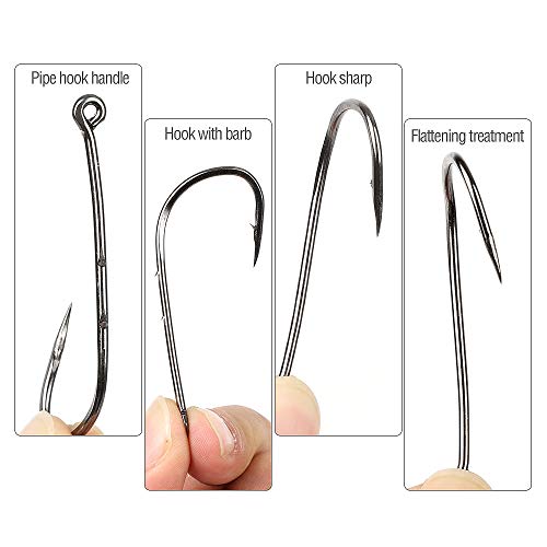 DONQL Bait Holder Hooks, 600Pcs Double Barbed Fishing Hooks 3#-12# Carp Single Fish Hook Kit Fly Fishing Accessories Carbon Steel Jig Sea Hooks for Live Bait Freshwater Saltwater (600PCS)