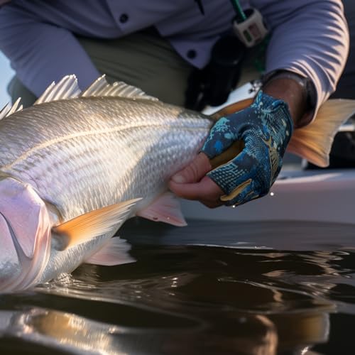 Palmyth Stubby UV Fishing Gloves Sun Protection Fingerless Glove Men Women UPF 50+ SPF for Kayaking, Paddling, Canoeing, Rowing, Driving - color: Blue Camo, size: XX-Large