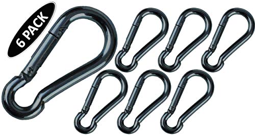 Black & Silver Zinc-Galvanized Heavy Duty Bushcraft Carabiner Spring Snap Clip Link Hooks 200-500lb Load 2, 6 & 12 Packs - color: 5cm (2.0in) Black 6 Pack