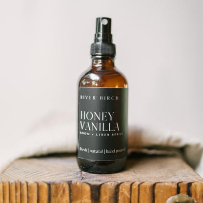 River Birch Luxury Linen and Room Spray - Home Signature Scent Honey Vanilla Room Fragrance Spray - Fragrant Fresh Linen Air Freshener For Bedding - Handmade in Texas - 4 oz Glass Amber Bottle - color: Honey Vanilla