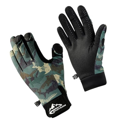 Ice Fishing Gloves for Men & Women - Cold Weather Fishing Gloves with Touchscreen Tips, Non-Slip Silicone Grip - Warm Winter Gloves for Kayaking, Hunting & Outdoor Sports, Green Camo - size: Medium