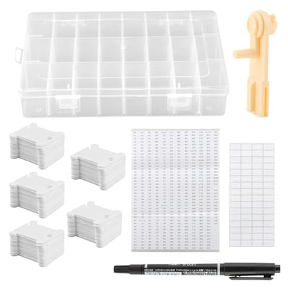 Embroidery Floss Organizer – Cross Stitch Thread Storage Box with 24 Removable Compartments, 40 Hard Plastic Floss Bobbins & Stickers