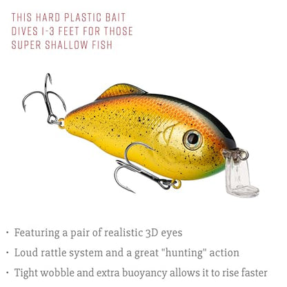 Strike King Hybrid Hunter Shallow Jr. Fishing Lure, Shallow Diving Crankbait, 90-Degree Bill, 3D Eyes, Loud Rattle, Dives 1 to 3-Feet,Size 4 & 6 Treble Hooks - color: Bully, size: 1 oz