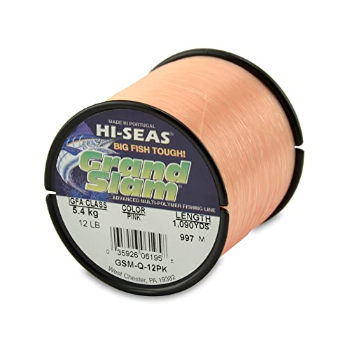 HI-SEAS Grand Slam Monofilament Fishing Line - Strong & Abrasion Resistant in Clear, Pink, Green, Smoke Blue, Fluorescent Yellow Freshwater & Saltwater – Quarter Pound Spool - color: Pink, style: 12 Lb Test, 0.35 Mm Dia, 1090 Yd
