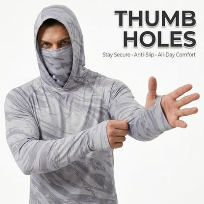 5 Pack Men's Camouflage Long Sleeve Hooded Shirt with Balaclava Face Mask,Sun Protection Fishing Hunting Rash Guard - color: 5color a Set, size: Medium
