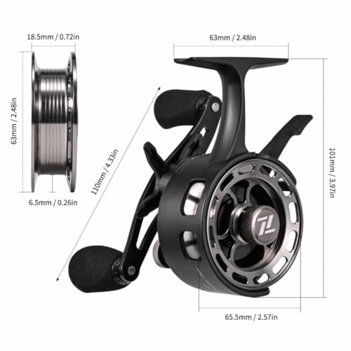 Ice Fishing Reel, 3.2:1 Gear Ratio Ultra Smooth 3+1 Ball Bearings and Magnetic Drop System, Aluminum Alloy Fishing Reel for Ice Fishing and Winter Angling - color: Black-Left