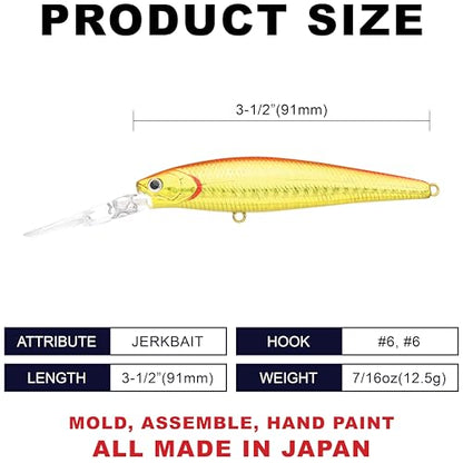 LUCKY CRAFT SW Staysee 90SP V2 – 3.5” Saltwater Jerkbait, Deep Diving Suspending Minnow Lure for Halibut, Snook, Striped Bass & Inshore Gamefish - color: 740 Salty Zebra Orange Gold