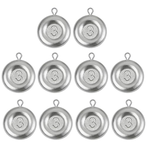 Disc Sinkers Fishing Weights, Coin Sinkers Saltwater Surf Fishing Weights for Bottom Drifting Trolling - size: 3oz-10pcs