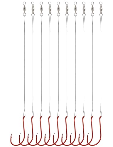 Avlcoaky Fishing Hooks with Steel Wire Leader, 50pcs Octopus Catfish Hooks Pre-Rigged Anti-Bite Stainless Steel Trace for Toothy Fish, Saltwater High Carbon Steel Circle Trout Hooks for Shark, Walleye - color: 3/0, 50pcs