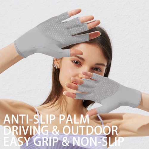 SayWow Fingerless Gloves for Women Sun UV Protection for Touchscreen, Gel Manicures, Driving - color: Grey
