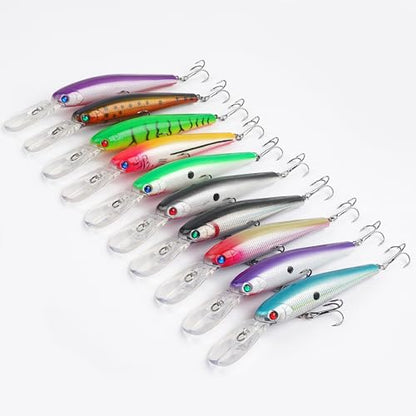 OROOTL Minnow Jerkbait Fishing Lures, 10pcs Deep Diving Jerk Baits Kit Saltwater Trolling Lures Lifelike Swimbaits Hard Lure for Bass Trout Walleye Bluefish Saltwater Freshwater