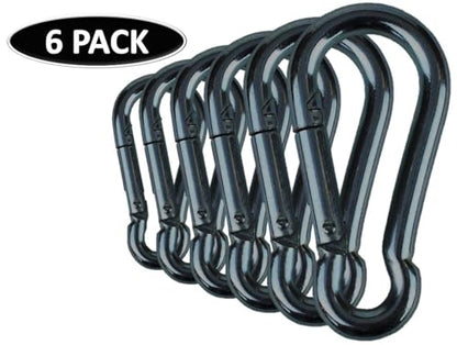 Black & Silver Zinc-Galvanized Heavy Duty Bushcraft Carabiner Spring Snap Clip Link Hooks 200-500lb Load 2, 6 & 12 Packs - color: 8cm (3.15in) Black 6 Pack
