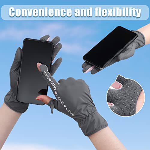 Hercicy 2 Pairs Women Sun Protection Summer UV Driving Gloves UPF 50+ Full Finger Touchscreen Non Slip Gloves - color: Gray, Black