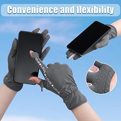 Hercicy 2 Pairs Women Sun Protection Summer UV Driving Gloves UPF 50+ Full Finger Touchscreen Non Slip Gloves - color: Gray, Black