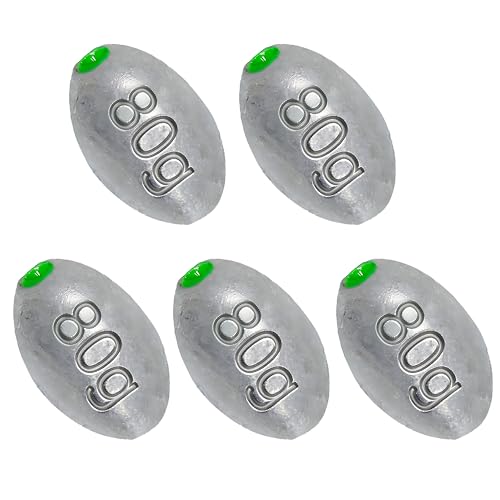 Egg Sinkers Bullet Fishing Weights Oval Shaped with Plastic Core Slip Sinkers for Catfish Fishing Casting Saltwater and Freshwater 1/5oz to 2oz - style: 2.8 Ounce-80g-5pcs