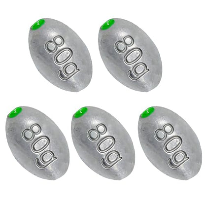 Egg Sinkers Bullet Fishing Weights Oval Shaped with Plastic Core Slip Sinkers for Catfish Fishing Casting Saltwater and Freshwater 1/5oz to 2oz - style: 2.8 Ounce-80g-5pcs