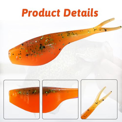 Split-Tail Crappie Lures - 24pcs Soft Plastic Lures for Bluegill, Panfish, Trout, Bass - color: Orange