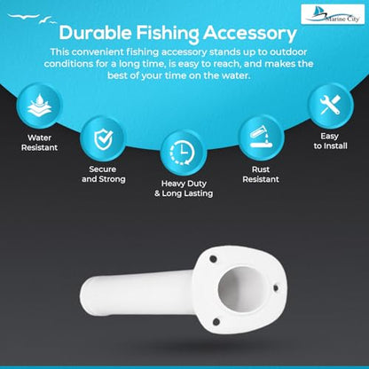 MARINE CITY Flush Mount Fishing Rod Holder 30 Degree Polypropylene, Durable, Lightweight, Easy Access for Fishing, Fits 2" Hole, Ideal for Kayaks, Boats and Yachts - color: White, style: 1 Pcs
