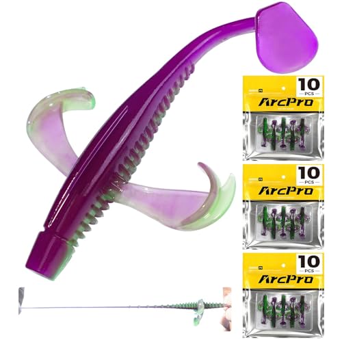 Paddle Tail Swim Baits, 30Pcs TPE Fishing Lures, Unique Vibrating Swim Action, Shaky Sinking Motion, Crappie Lures, for Saltwater/Freshwater - color: Pumpkin Green