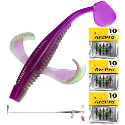 Paddle Tail Swim Baits, 30Pcs TPE Fishing Lures, Unique Vibrating Swim Action, Shaky Sinking Motion, Crappie Lures, for Saltwater/Freshwater - color: Pumpkin Green