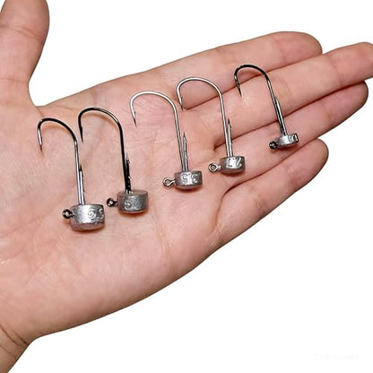 20Pcs Ned Rig Jig Heads 1/16-1/4oz Dual Antislip Barbs for Bass | Dual Anti-Slip Barbs Design, Mushroom Head Design, Sharp High-Strength Jig Hooks, Precision Die-cast Construction - size: 1/16oz-20Pcs