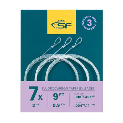 SF 3 Packs Pre-Tied Loop Fly Fishing Tapered Leader Fluorocarbon 7.5FT 9FT 12FT 0X 1X 2X 3X 4X 5X 6X 7X - color: Clear-3Packs, size: 9FT-7X
