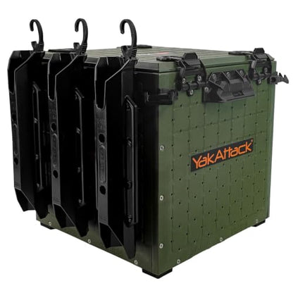 YakAttack BlackPak Pro Kayak Fishing Crate - Ranger Green | 13" x 13" Riggable Kayak Gear Storage System with Hinged Lid, GridLoc Mount Panels & 3 TetherTube Rod Holders | Lightweight Tankwell Crate - color: Ranger Green, size: 13"x13"x13"