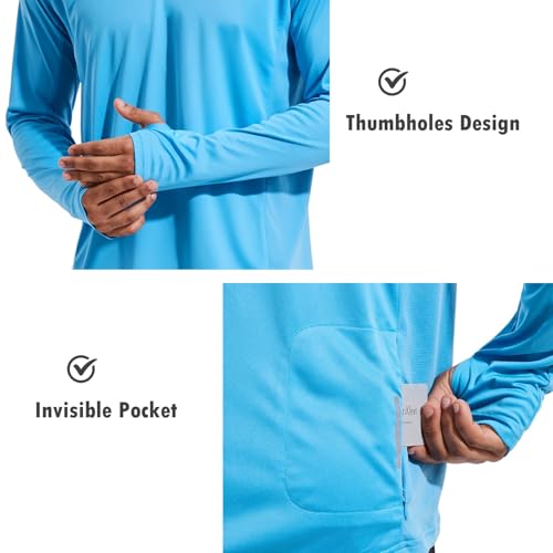 baleaf Men's Sun Protection Hoodie Shirt UPF 50+ Long Sleeve UV SPF T-Shirts with Mask Rash Guard Fishing Lightweight - color: 02-blue, size: XX-Large