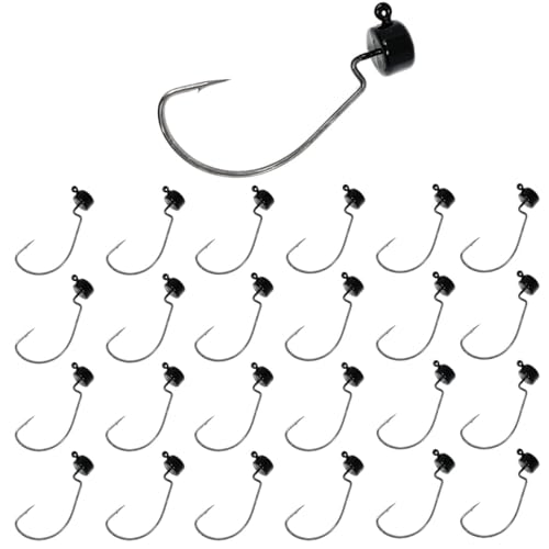 Reaction Tackle Mushroom Jig Heads for Ned Rig Finesse Bass Fishing, Stand-Up Design with Standard and EWG Hook Options (25-Pack) - color: Black EWG, size: 1/8 Oz