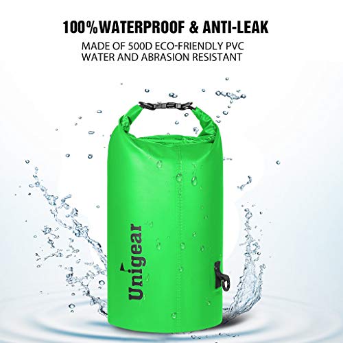 Unigear Dry Bag Waterproof, 2L/5L/10L/20L/30L/40L Floating and Lightweight Bags for Kayaking, Boating, Fishing, Swimming and Camping with Waterproof Phone Case - color: Green, size: 10L