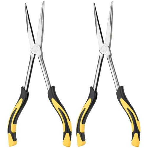 Long Needle Nose Pliers-11’’, for Home,Fishing, Jewelry,Crafts, 2pcs | for Tight Spaces,Paper Clamp Precision, High Carbon Steel, Non-slip Handle,Effort-Saving Design - style: Two-11in