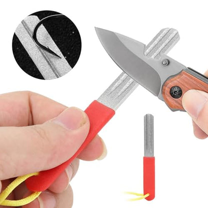 Hook Sharpener Hook File Tool, Fishhook Sharpening Whetstone, 400/800 Grits, Double Sided, with Anti Lost Rope, for Fishing