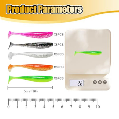 1.96'' Realistic Soft Fishing Lures Paddle Tail Micro Baits, 40-Pack Soft Plastic Baits Compatible with Jigheads & Hooks Fishing - color: 5cm Soft Lures-Style B