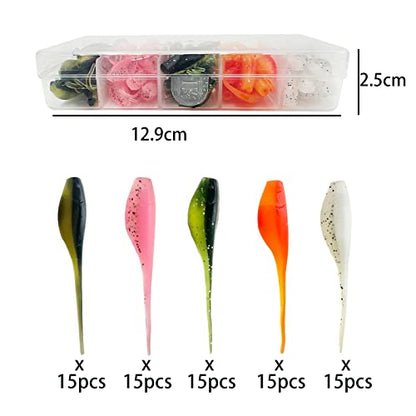 75pcs Crappie Lures Kit - Soft Plastic Coloured Crappie & Panfish Shad Baits - style: D-75pcs