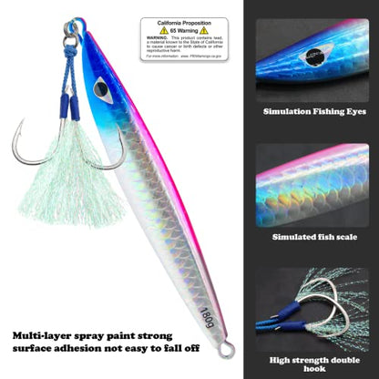 Fishing Jigs Vertical Saltwater Jigs Vertical Jigging Spoon Fishing Tuna Lures Boat Fishing Artificial Lures for Tuna, Grouper, Dogtooth, Snapper, Bass, Salmon/60g, 80g,120g - color: 3pcs-multicoloured