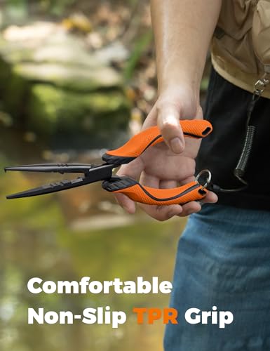 Fishing Tools Kit, Fishing Pliers,Fishing Scissors, Fishing Line Cutter for Braided Fishing Line,Fishing Gear with Lanyard - color: 9"Fishing Pliers Orange