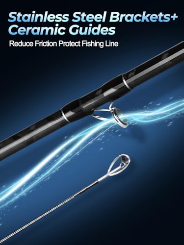 Jenseits Carbon Fiber Fishing Rod Series (6-12 Ft), Spinning & Casting Rods with Stainless Steel Ceramic Guides, Fast Action Fishing Pole for Bass, Trout, Walleye & Surf Fishing - size: 7'0"-Medium Heavy-Fast-Black, style: Casting