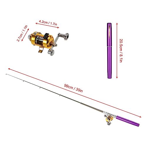 Jatzde Mini Portable Pocket Fish Rod Pen Aluminum Alloy Fishing Rod Pole Reel Combos… - color: Purple